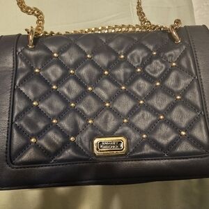 Badgley Mischka Blue Crossover Shoulder Bag with Gold Accents